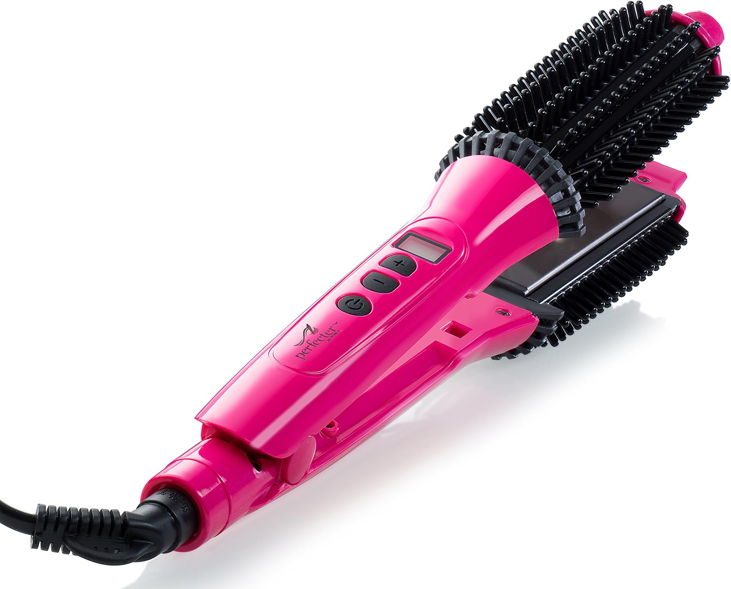 Flat Iron Hair Straightener & Hot Round Brush - 2-in-1 Hair Straightening Brush with Digital Temperature Controls - Ionic Ceramic Hair Straightener Brush with Tourmaline Plates