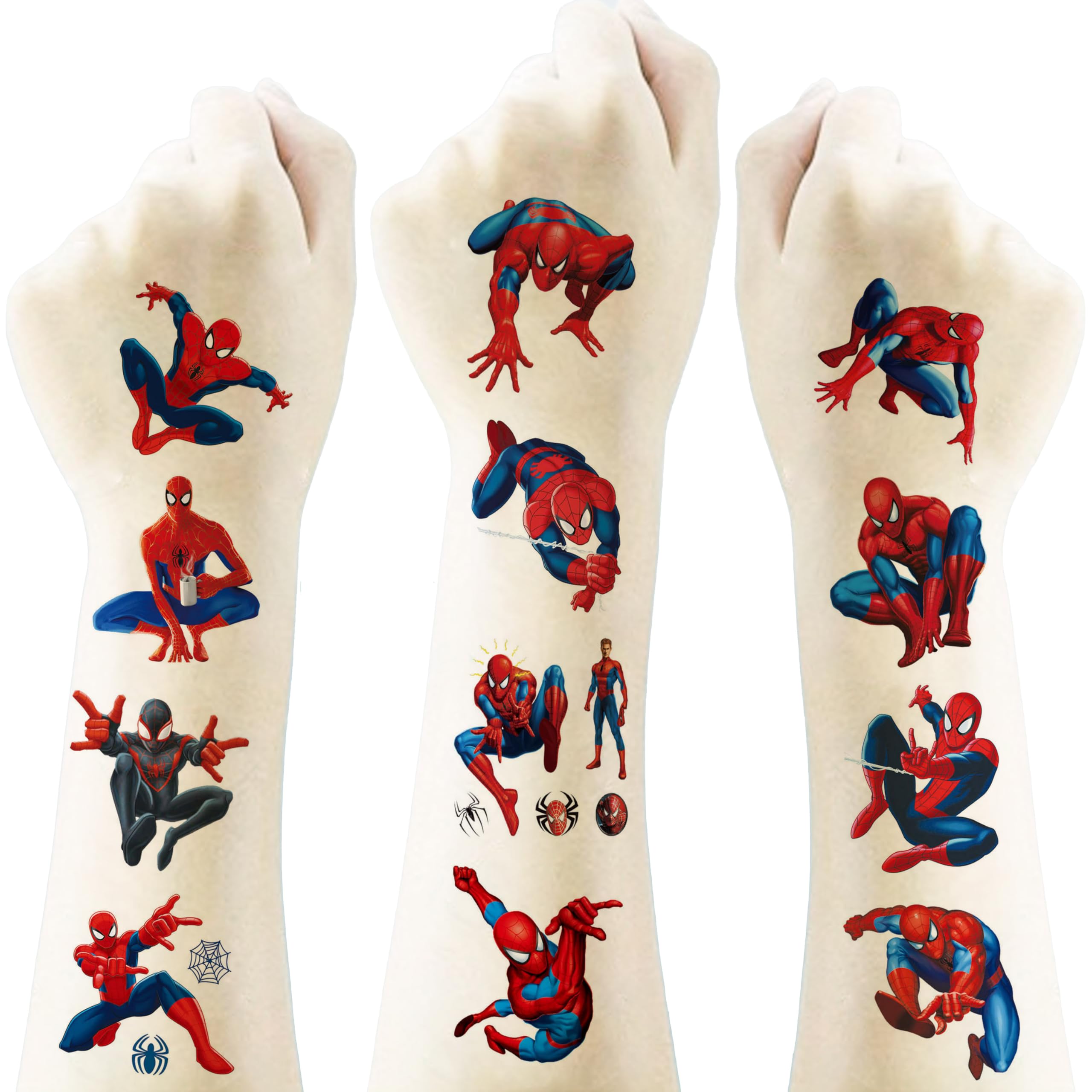 40 Sheets Spider Temporary Tattoos Birthday Themed Party Supplies Decoration Favors Cartoon Cute Sticker for Kids Boys Home Activity Class Prizes Carnival Christmas Rewards (red)