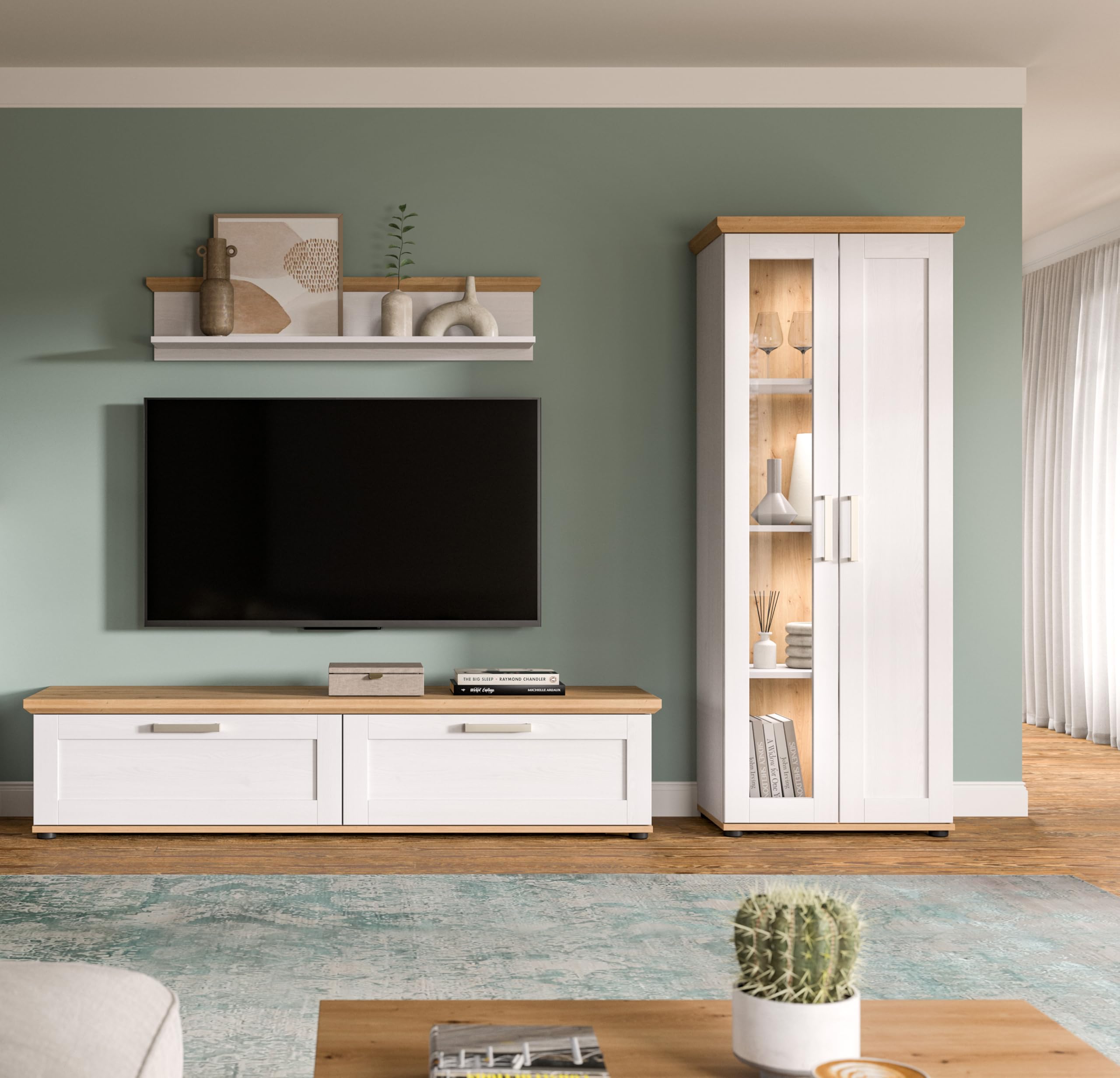 xonox.home - Wohnkombination Verona 3-tlg. Set 240x161x40 cm in Sibiu Lärche und Artisan Eiche - Wohnkombination Wohnwand Wohnzimmermöbel Wohnzimmerschrank - schöner Blickfang