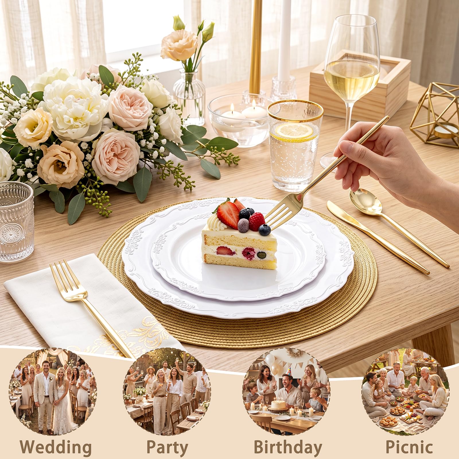 White Disposable Plates - 100 Pack for Parties -8