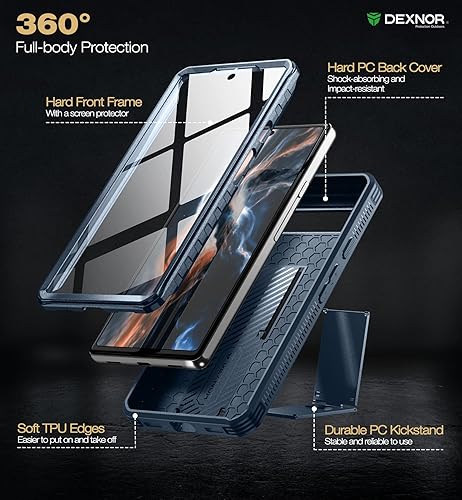 Miniatura 6 de Dexnor Funda de cuerpo completo para Google Pixel 6A, protector de pantalla y soporte integrados resistente protección de grado militar a prueba de