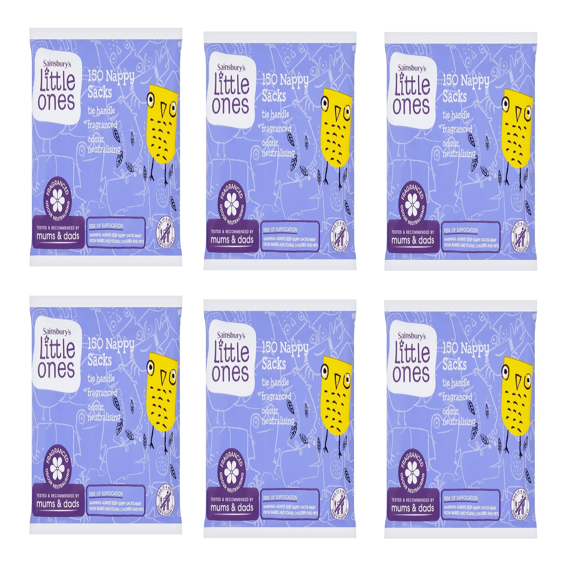 6x Little Ones Fragranced Nappy Sacks 150 Pack