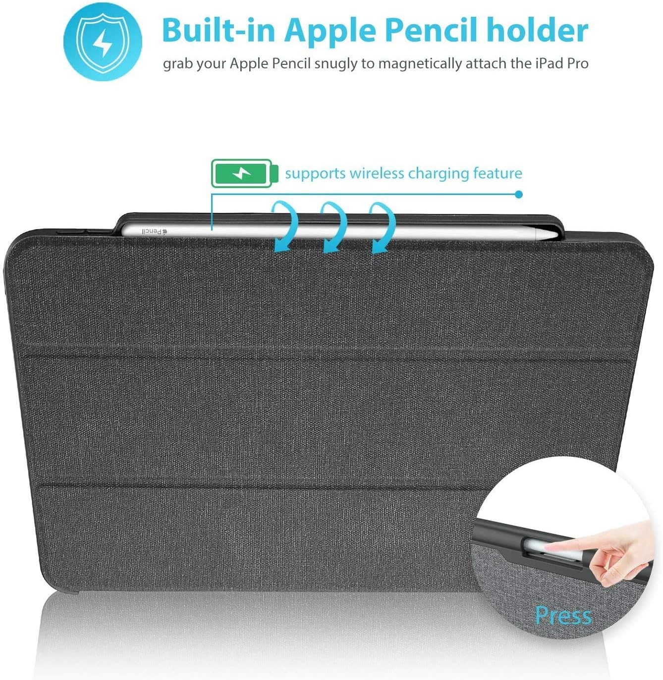 ProCase iPad Pro 11 Case 2018 with Apple Pencil Holder [Support Apple Pencil Charging], Protective Smart Cover Shell Stand Folio Case for Apple iPad Pro 11 Inch 2018 Release –Gray