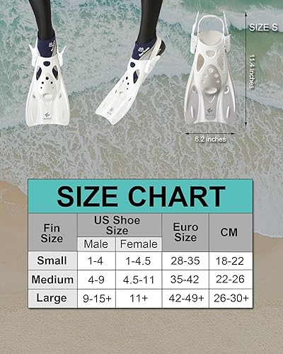Miniatura 2 de Reef Tourer RF0106P - Aletas de esnórquel para niños y adultos, tacón abierto ajustable, aletas compactas de esnórquel de hoja corta, tamaño de