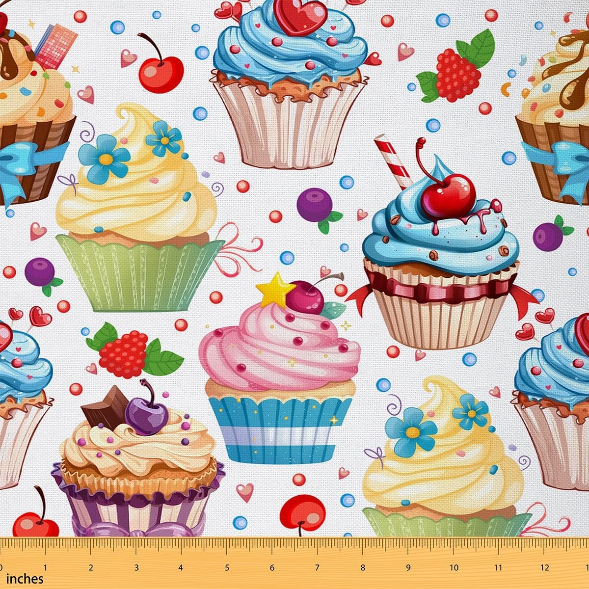 Colorful Cakes Fabric by The Yard Watercolor Cherry Rose Cute Pig Decor Fabric for Kids Teens Girls Sweet Fruit Dessert Tea Time Theme Fabric for Bed Outdoor Indoor DIY Projects 5 Yards,180" L x 59" W