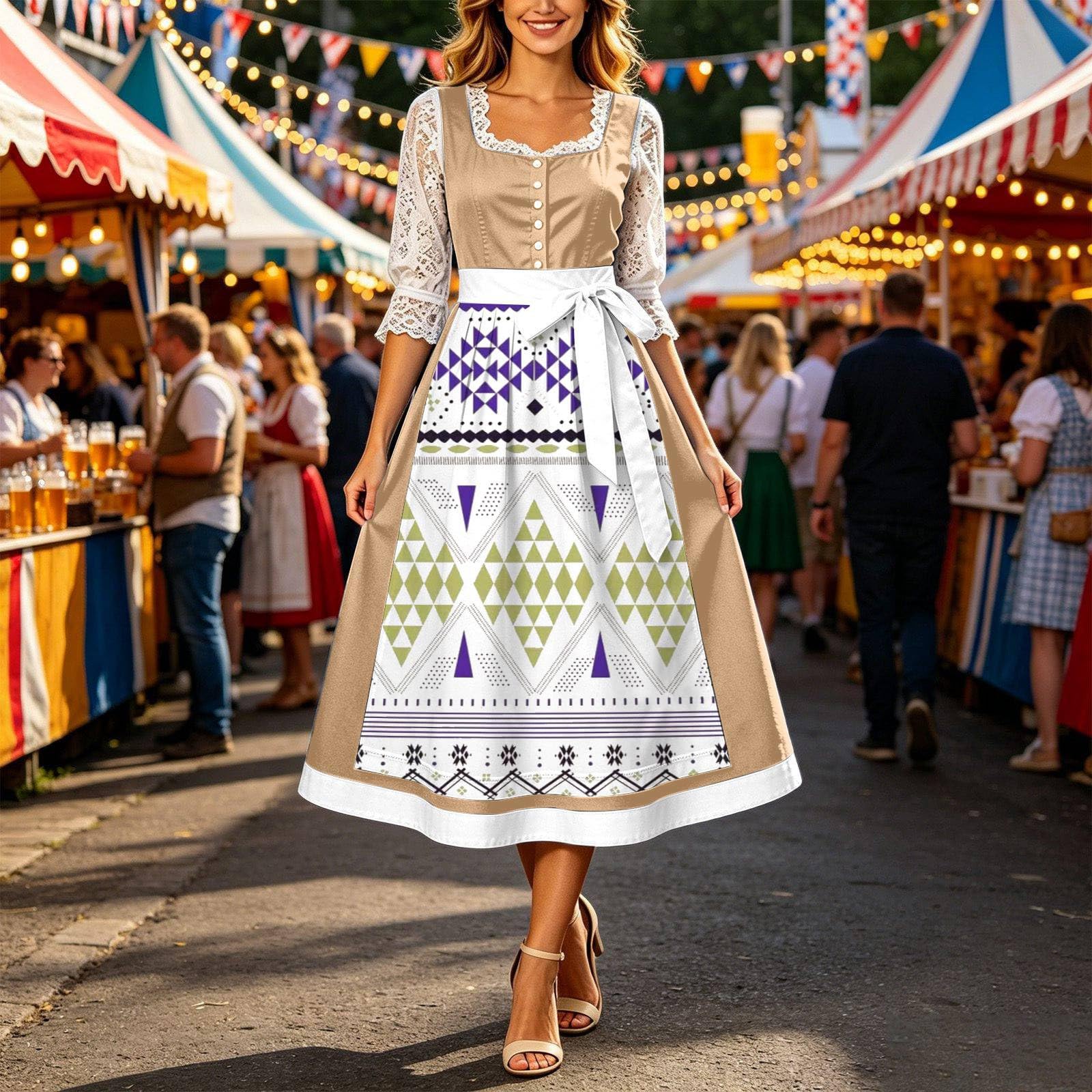 Abito Lungo in Stile Francese con Corsetto e Lacci per l'Oktoberfest.