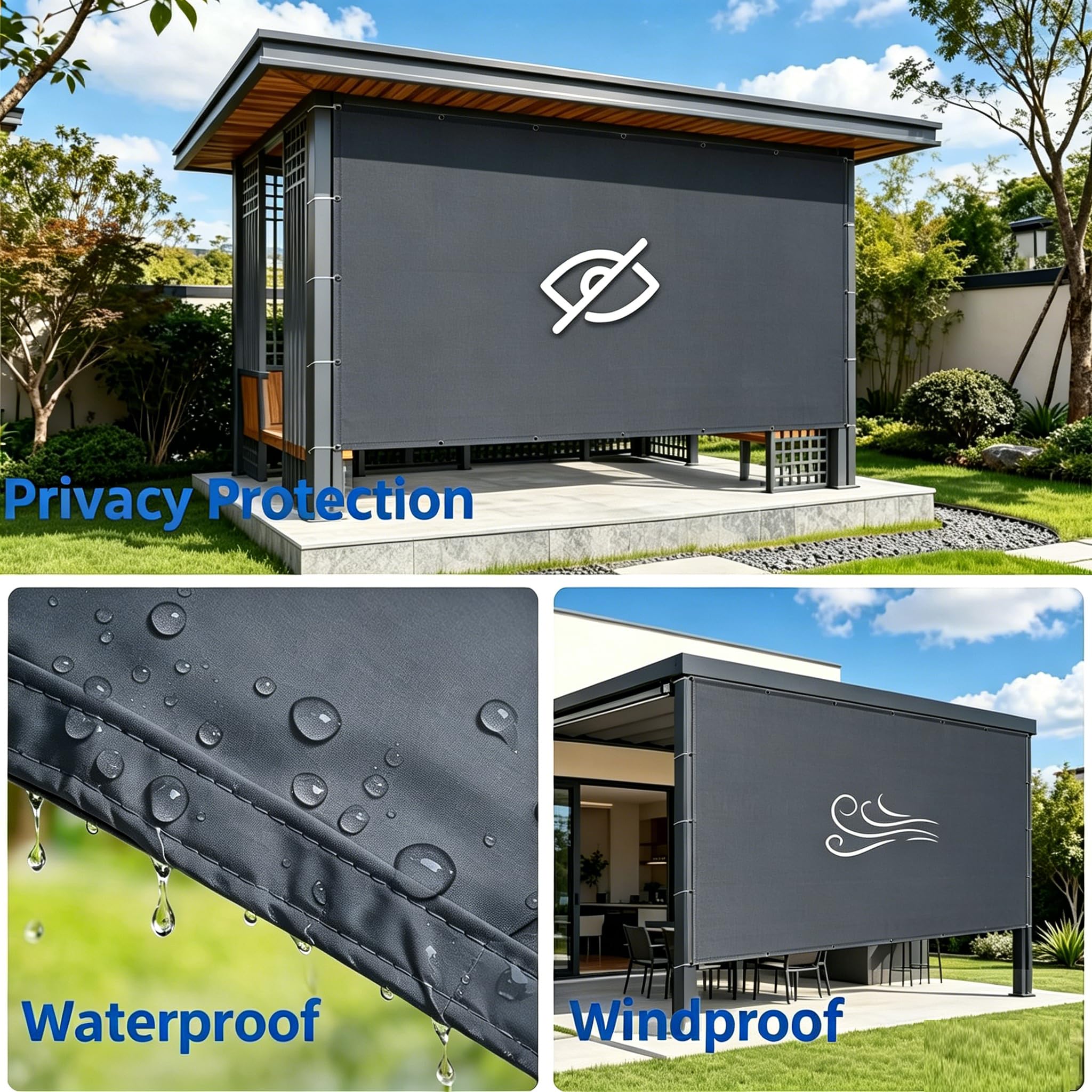 Sonnensegel 450x500cm Wasserdicht Quadrat Sonnenschutz 95% UV-Schutz Windschutz Seitenschutz Balkon 220g/m² PES Segeltuch für Garten Terrasse Camping Außenbereiche, (Anthrazit)