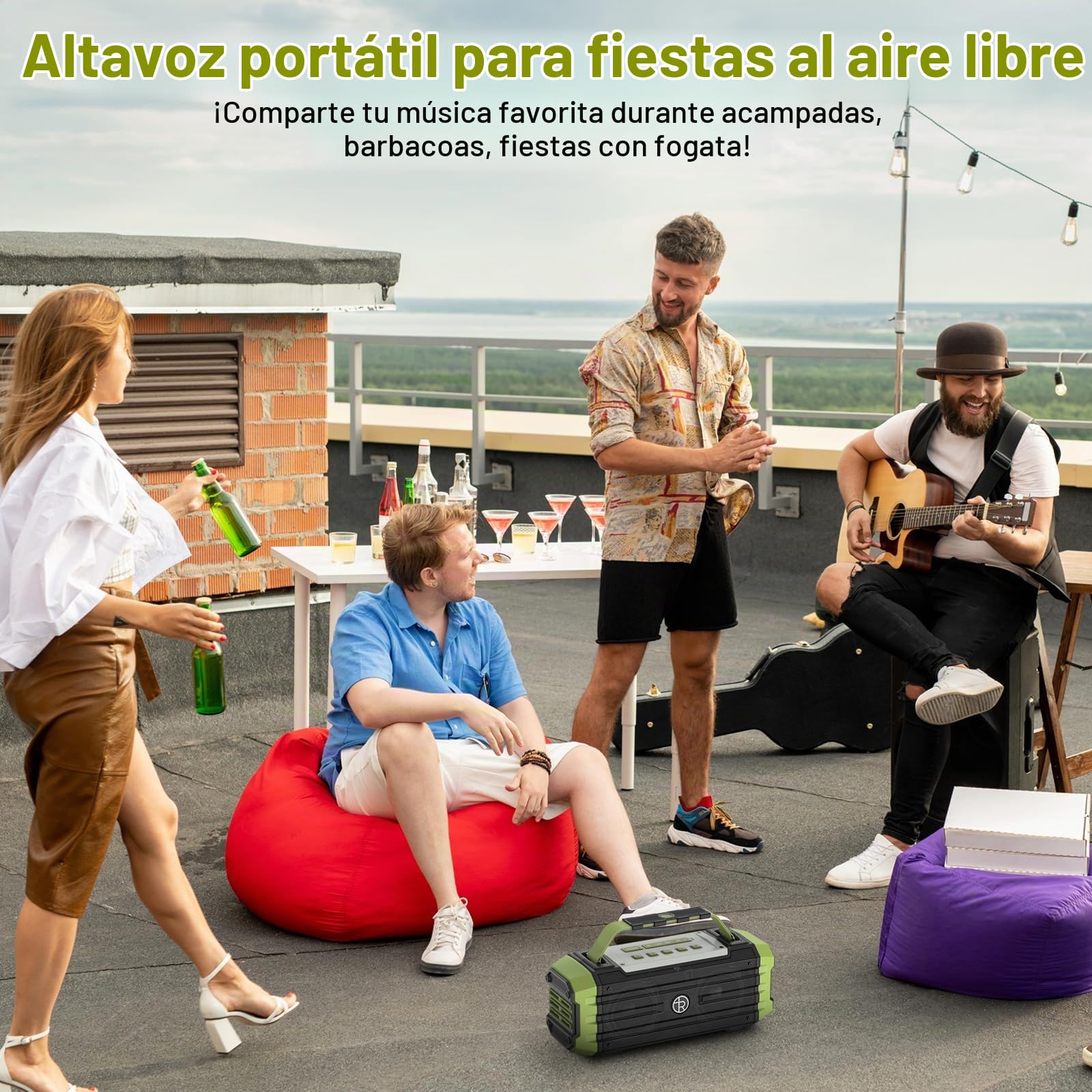 Altavoz Bluetooth portátil de 120 W con pico de 80 W, emparejamiento TWS, graves profundos, altavoz de alta fidelidad, resistente al agua IPX6, Boombox de sonido DSP para exteriores, camping (Verde)