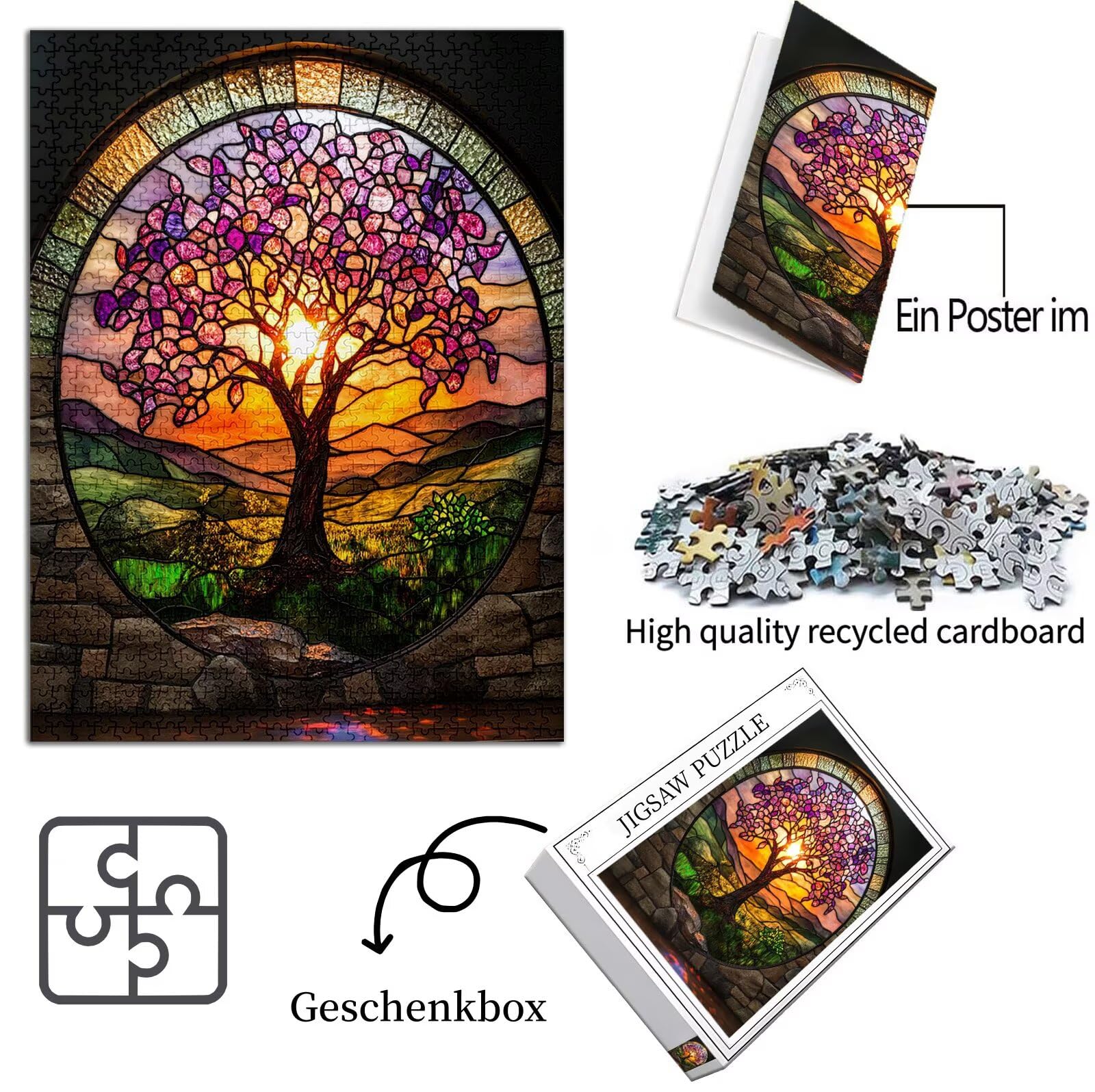 Drzewo Puzzle 1000 sztuk dla dorosłych, puzzle o zachodzie słońca wzór, Jigsaw dla dorosłych, 5D DIY Rzemiosło Rodzina zajęcia z opakowaniem na prezent, dekoracja ścienna do domu, prezent 75x50cm