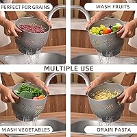 Vista 19 de Colador de metal con mango de madera y base estable, cesta coladora de cocina de acero con recubrimiento en polvo para escurrir pasta, verduras