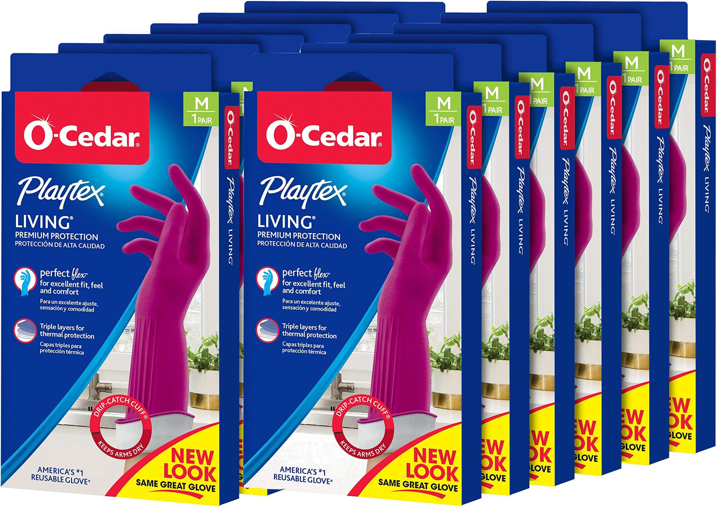 PLAYTEX Living Reuseable Rubber Cleaning Gloves (Medium, 12 Pairs), Premium Protection Reusable Household Gloves