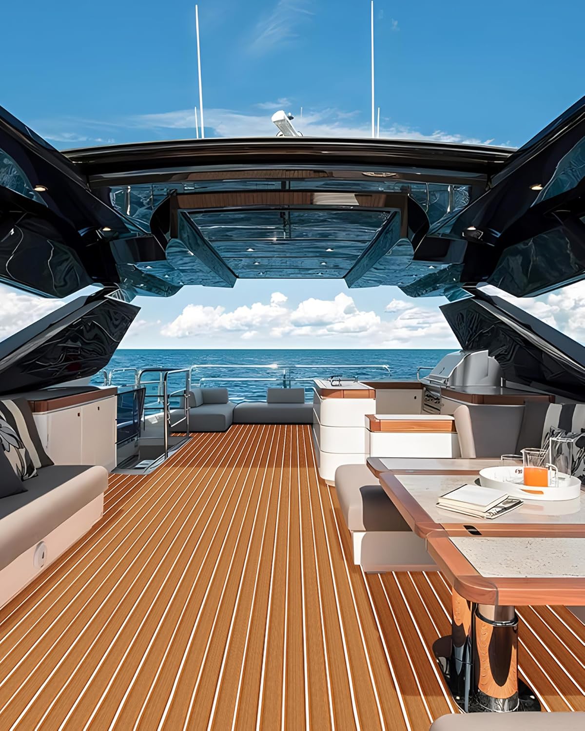 KXKZREN EVA Foam Boat Decking with 3M Adhesive Backing - Strong Self-Adhesive Faux Teak Flooring Sheet 94.5" x 47.2"/35.4"/11.8" Anti-Slip Marine Mats for Motorboat Jon Boats Yacht Kayak