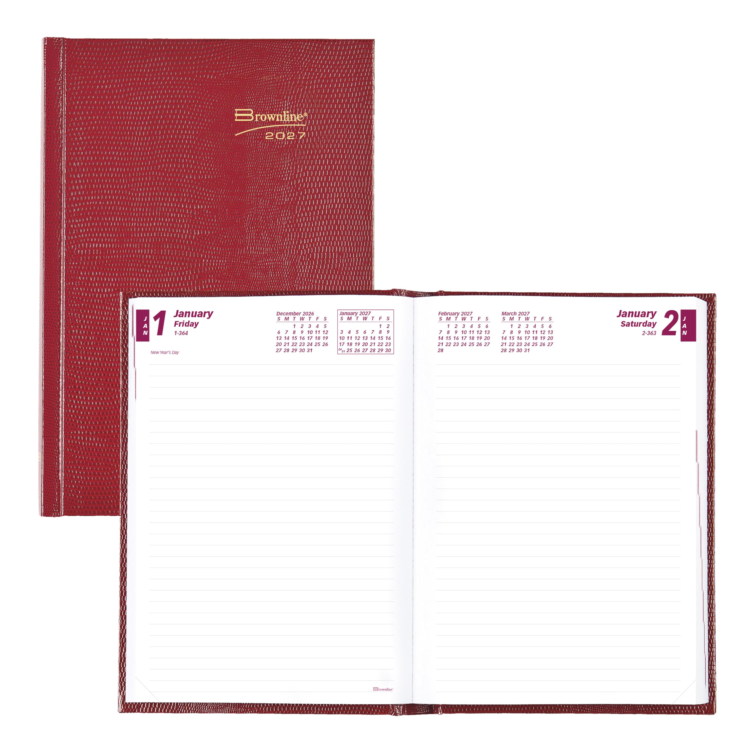 Brownline® - Agenda giornaliera/mensile tradizionale 2027, 12 mesi, da gennaio a dicembre, rilegatura perfetta, 21 x 14,6 cm, rosso brillante (CB389.RED)