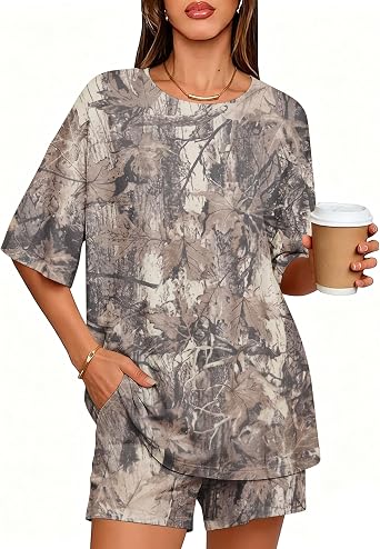 Ziesexy Womens Camo Short Sets 2 Piece Outfits Oversized Short Sleeve T Shirt and Shorts 2026 Camouflage Matching Sets