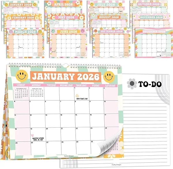 2026 Wall Calendar Large - Spiral Wall Calendars 2026-2027, 18 Months Calendar from January 2026 to June 2027, Hanging Calendars for Home, Office, Classroom, Retro Monthly Planner