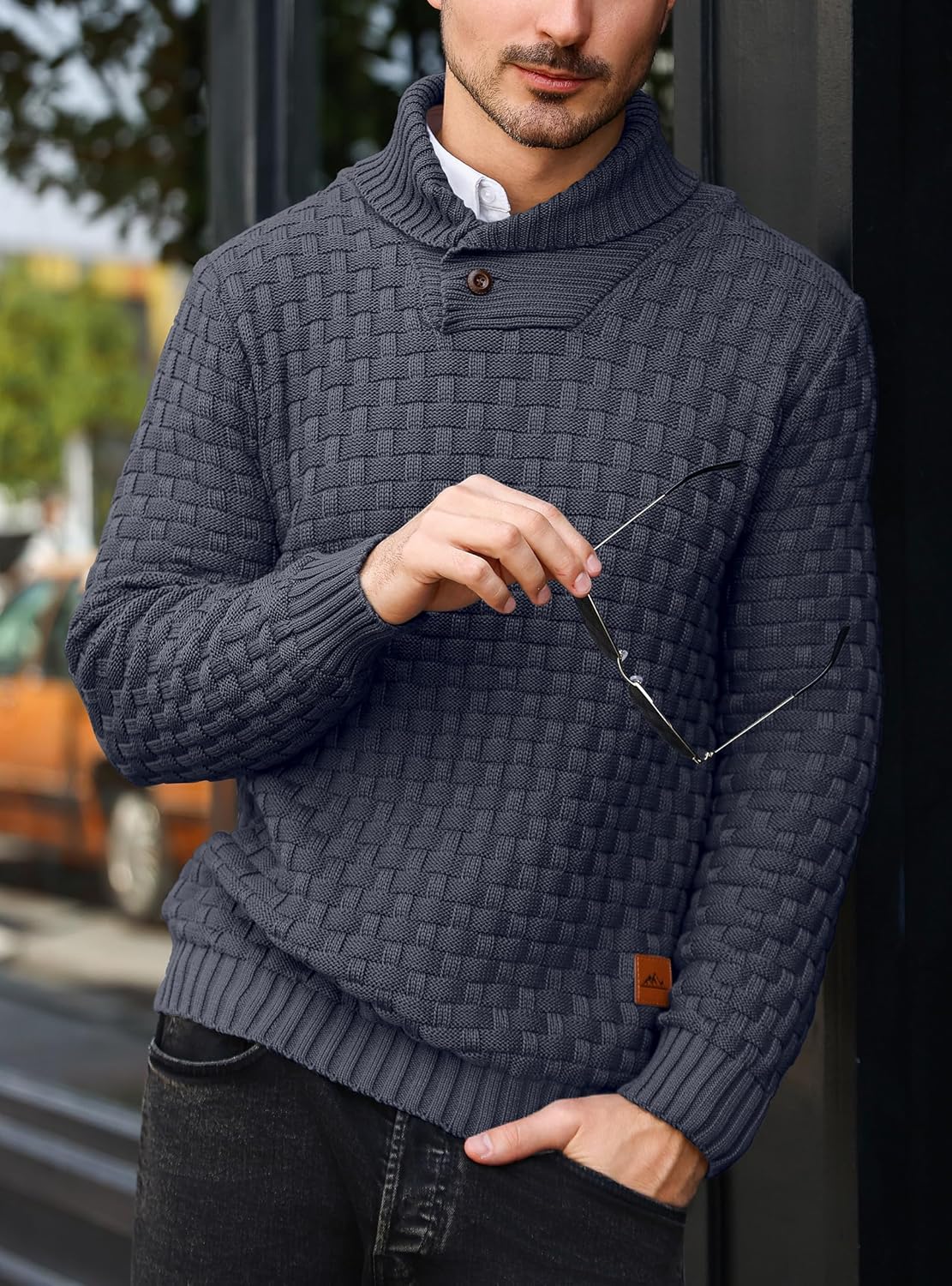 Mens Casual Pullover Fall Winter Turtleneck Cable Knit v Neck Fisherman Waffle Sweater - Image 3