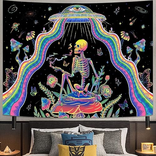 Miniatura 2 de Spenlife Trippy - Tapiz de calavera tapiz pequeño de luz negra tapiz para dormitorio tapiz estético para colgar en la pared para dormitorio 36 x 48