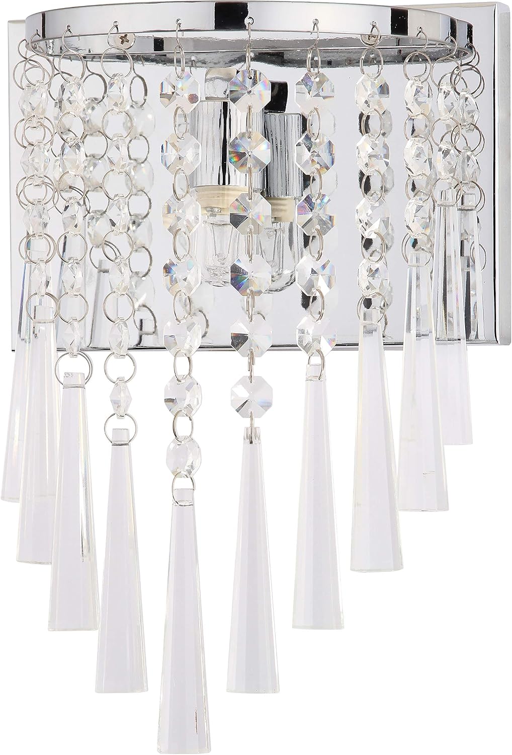 SAFAVIEH Lighting Collection Tilly Art Deco Modern Glam Chrome Iron/ Beaded Crystal Bedroom Bathroom Vanity Hallway Foyer Living Room Wall Sconce Set of 2 (LED Bulbs Included)