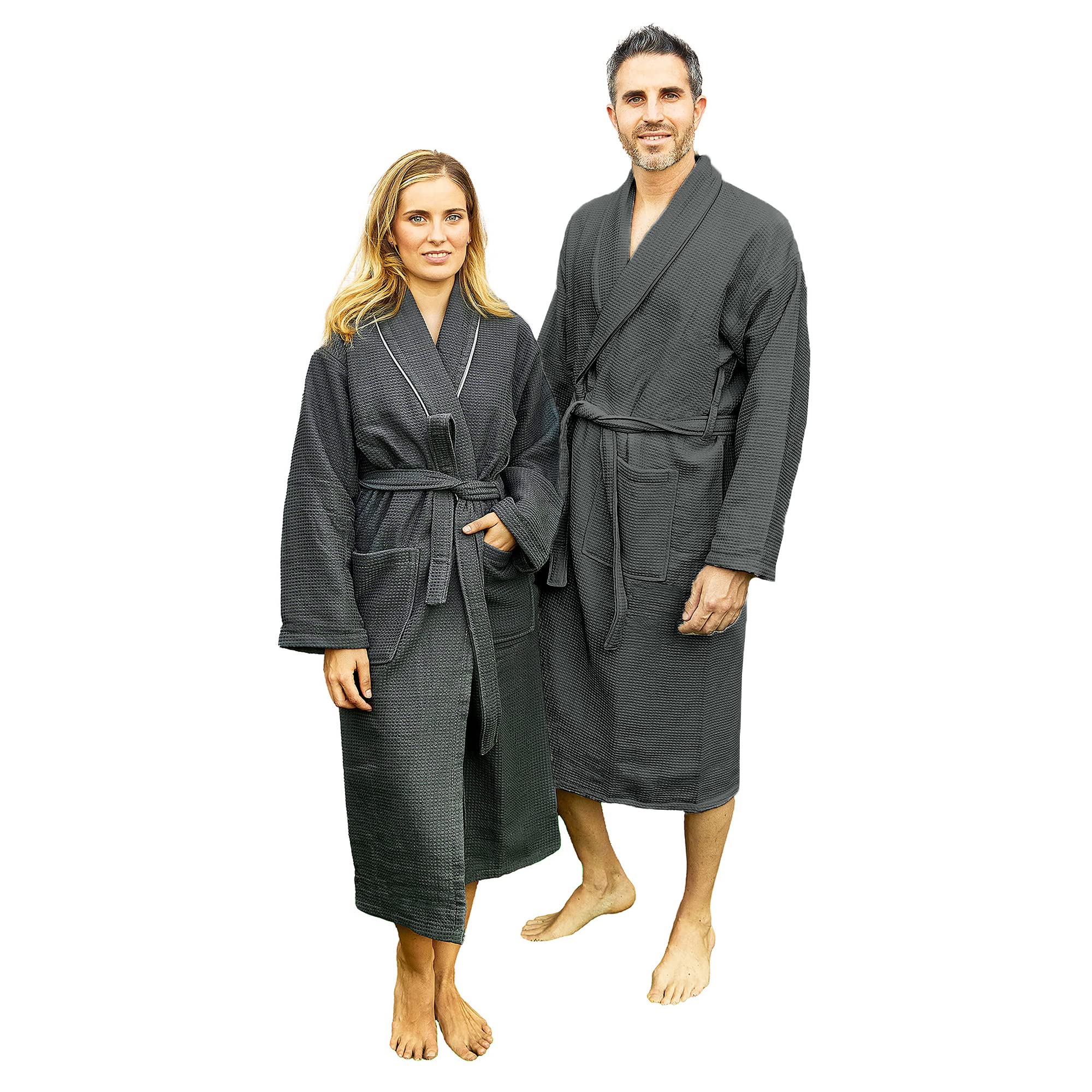 Albornoz de baño nido de abeja gris ideal para spa y relax en casa L/XL