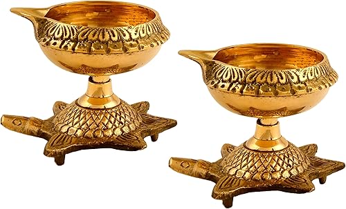 Hashcart Diya Kuber Tortuga Diya de latón para decoración Diwali Lámpara de aceite para Puja 2 piezas Diwali Diyas Deepam - Regalos indios Diwali disponible en Yaxa Peru
