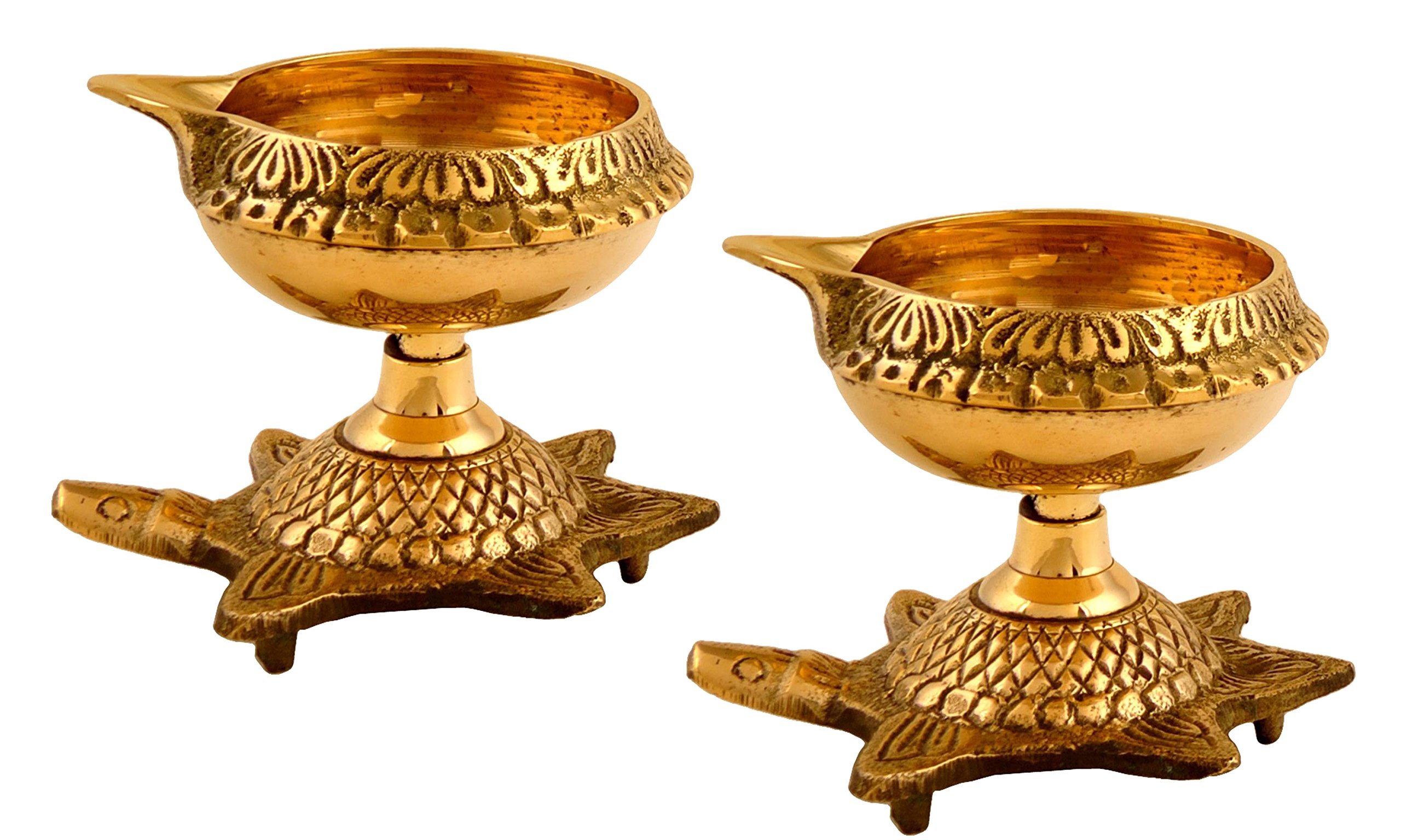 Brass Kuber Diya for Puja - Turtle Diya Diwali Diyas [ Pack of 2 Pc ] - Indian Brass Oil Lamp - Kutthu Vilakku Deepam for Diwali Decorations - Indian Housewarming Return Gift Hashcart®