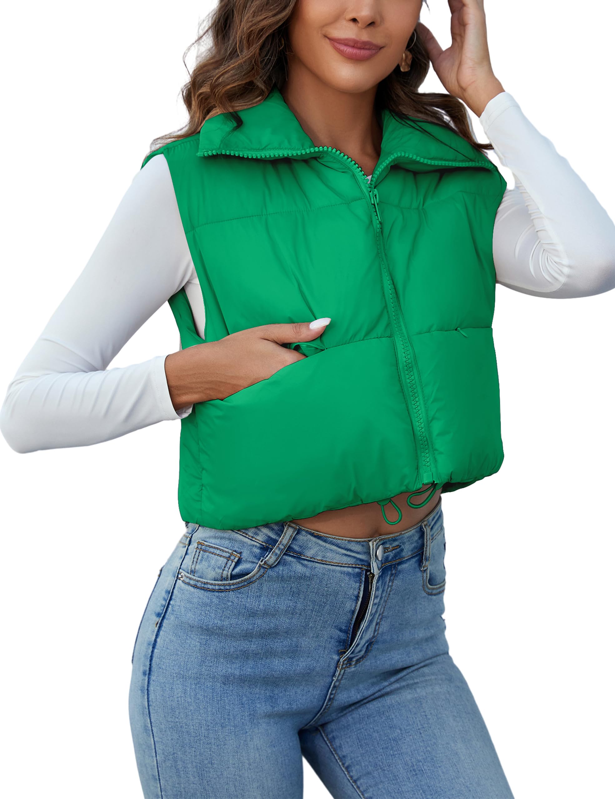Kissonic Women's Padded Down Vest Puffer Stand Collar Zip Up Crop Sleeveless Jacket