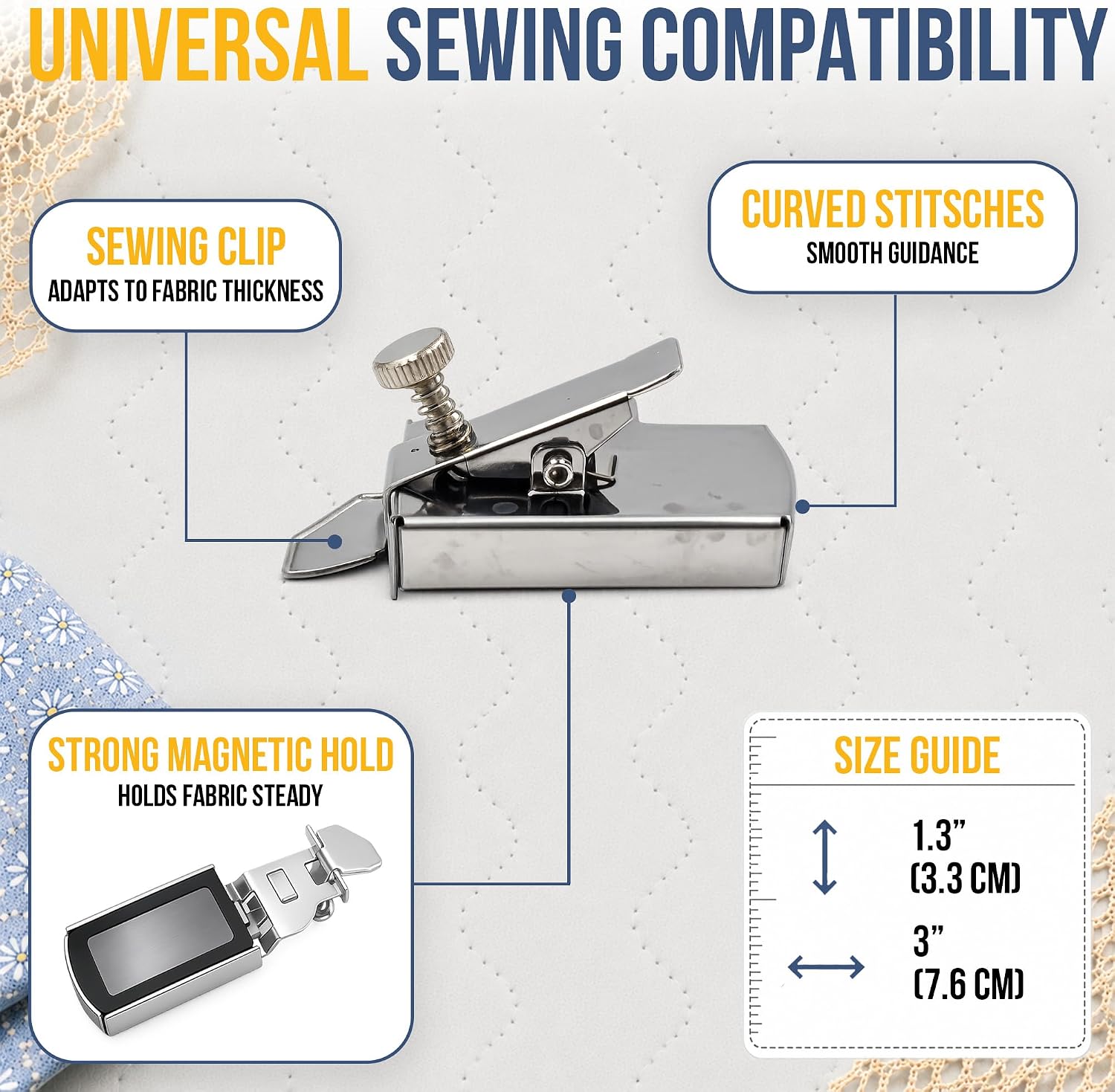 Magnetic Seam Guide for Sewing Machine. for Sewing Machine Accessories Supplies use This Hemming Tool. A Great Magnetic Guide with Strong Magnets. Compatible with Brother, Singer, Jenome and More