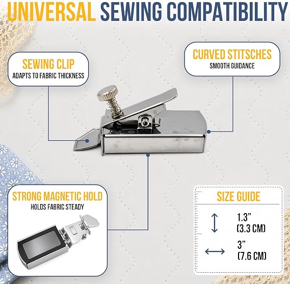 Magnetic Seam Guide for Sewing Machine. for Sewing Machine Accessories Supplies use This Hemming Tool. A Great Magnetic Guide with Strong Magnets. Compatible with Brother, Singer, Jenome and More