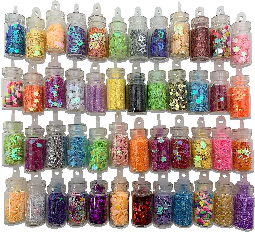 Glitter Sequins 48 Pack - Slime Supplies Making Kit Accessories Decorations/Nail Art/DIY Crafts for Kids Add Ins Set Bulk Homemade Variety Jars