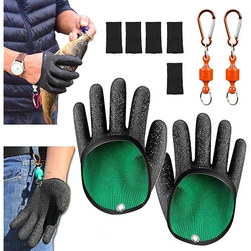 2Pcs Fishing Gloves with Magnet Release, Professional Catch Fish Gloves for Handling,Catching,Cleaning,Fisherman Fishing Accessories
