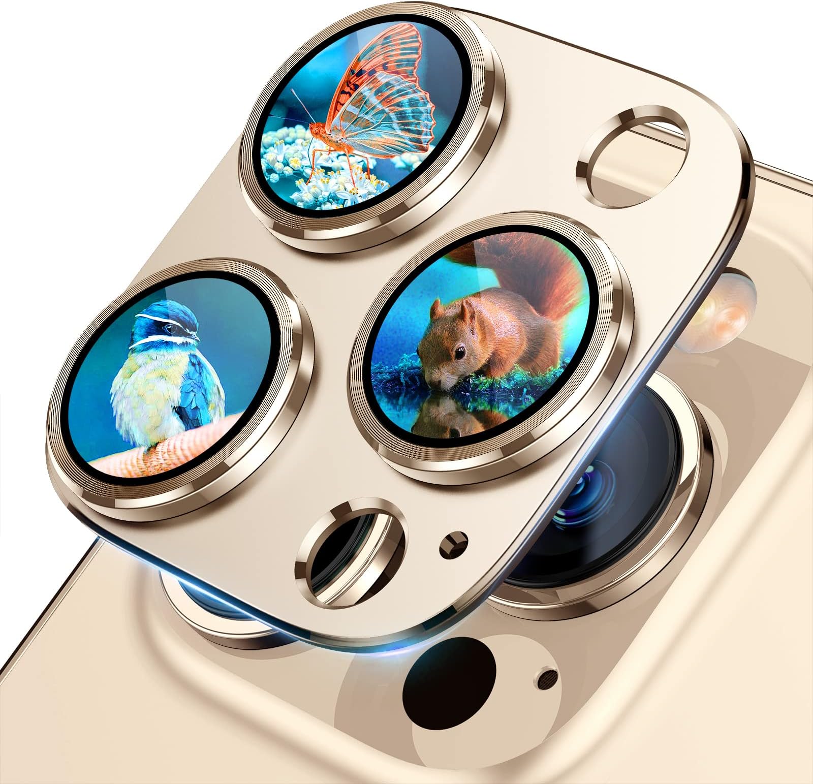 Uyiton for iPhone 12 Pro Max Camera Lens Protector, [Drop Protection][Strong Adsorption] 9H Tempered Glass Camera Cover Screen Metal Ring Case Friendly Scratch Resistant Easy to Install - Gold
