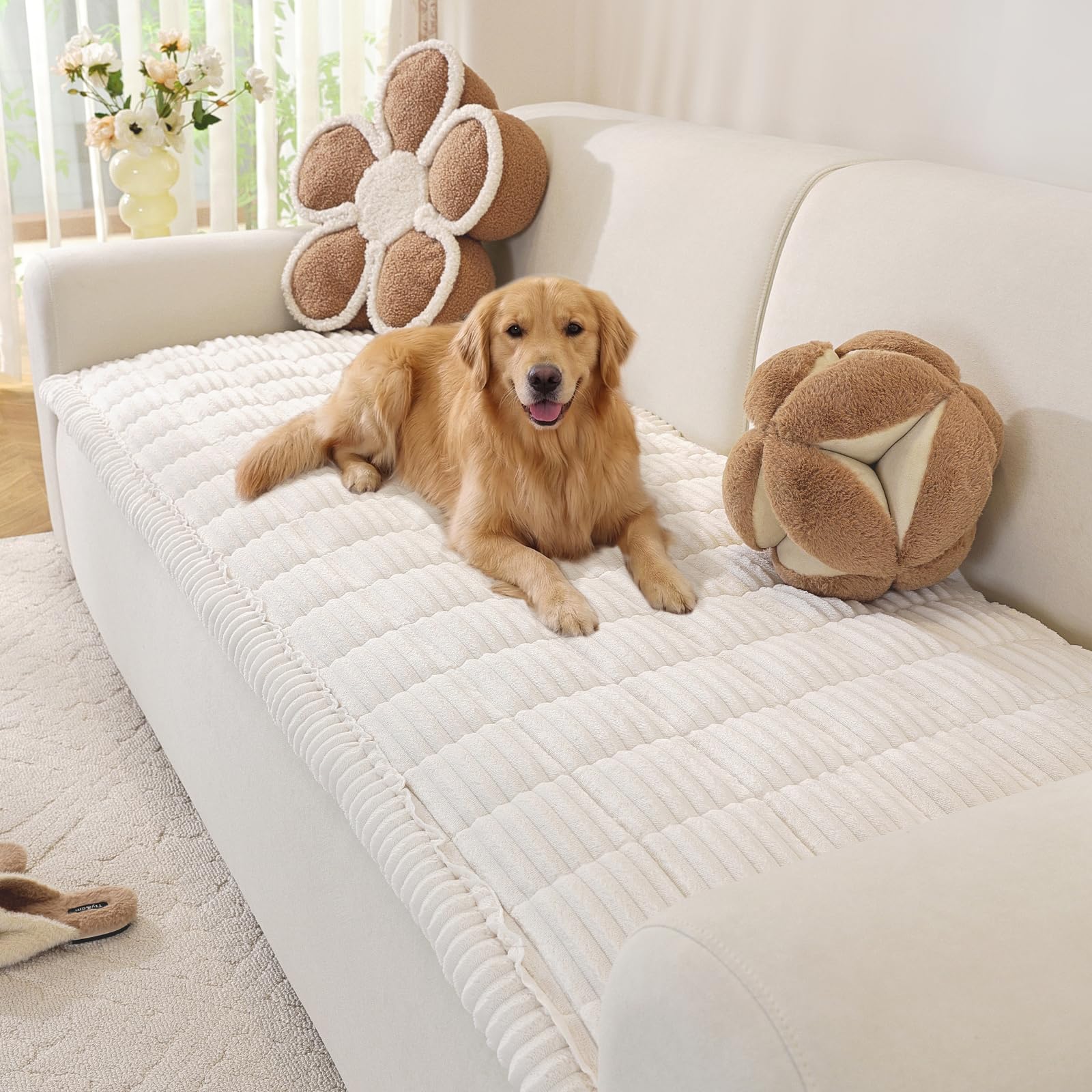 OstepDecor Sofa Covers 2 3 4 Seater, Pet Sofa Cover, Settee Covers, Couch Protectors for Dogs, L-Shaped Corner Couch Cover, Thick Soft Corduroy Fuzzy Pads for Pets and Kids (White, 70x180cm)