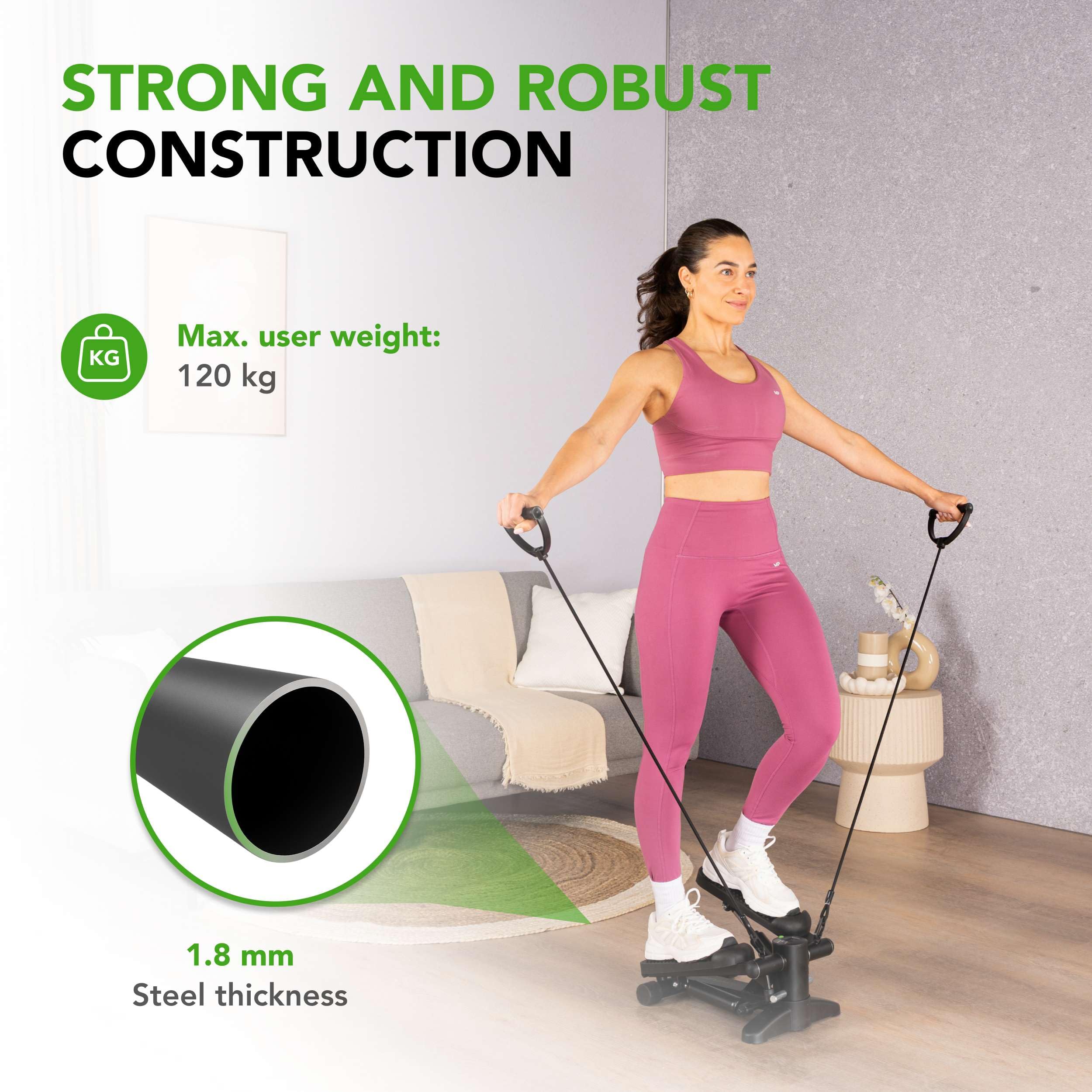 Tunturi Stepper – Stepper Fitness – Monte-escalier – Step Aérobic – Fitness – avec écran et Bandes de résistance – Noir