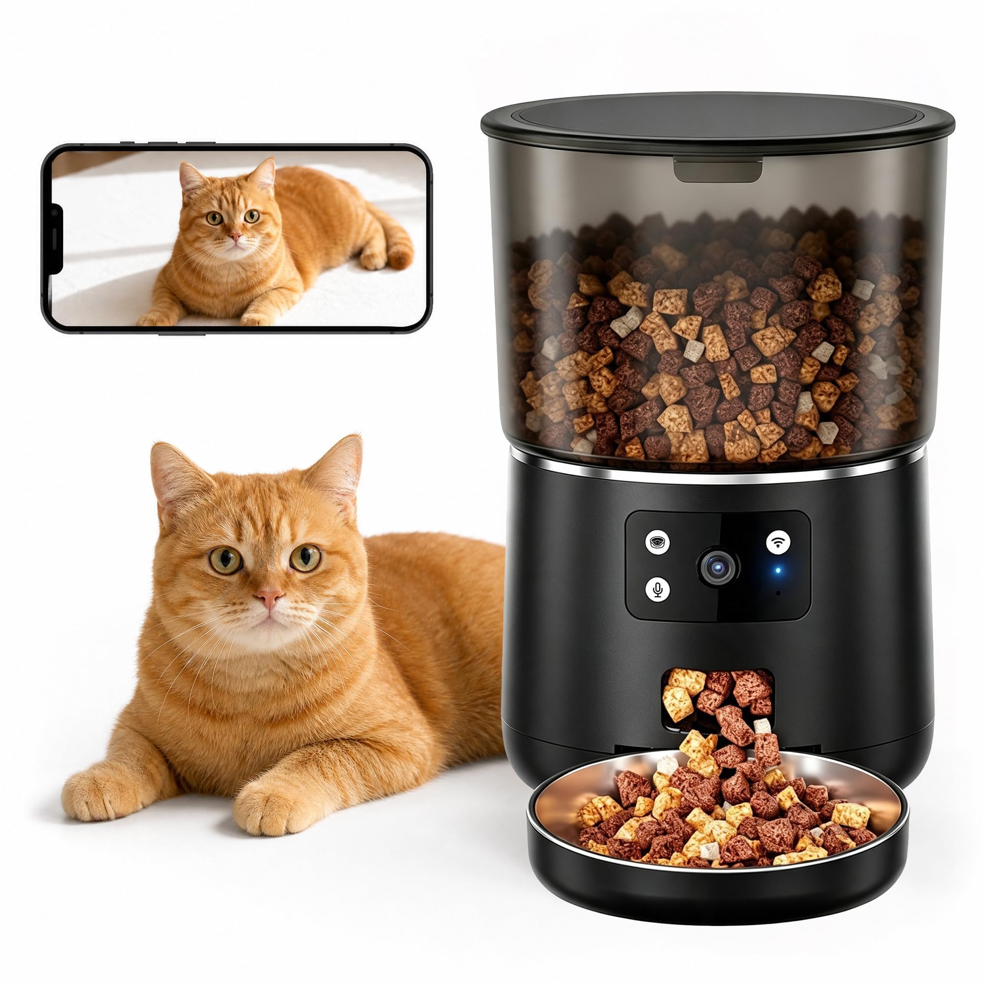 Comedero automático para gatos con cámara, 4 L, 2,4 G/WiFi, para perros