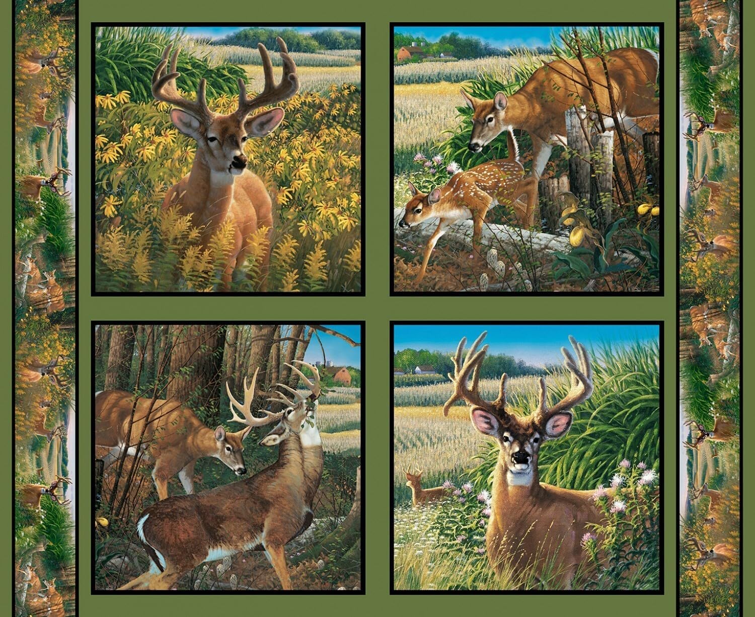 FlashPhoenix Quality Sewing Fabric – Feast in The Wood Deer Pillow Panel 100% CottonFabric Size; 36" x 44" by The Yard
