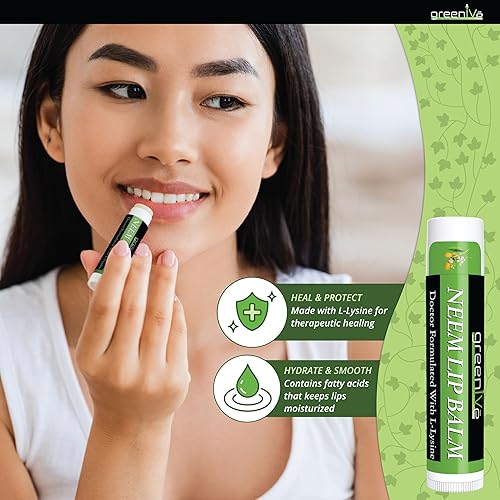 Miniatura 4 de GreenIVe Neem Lip Balm, hidratante labial vegano con L-lisina, calma y suaviza (3)