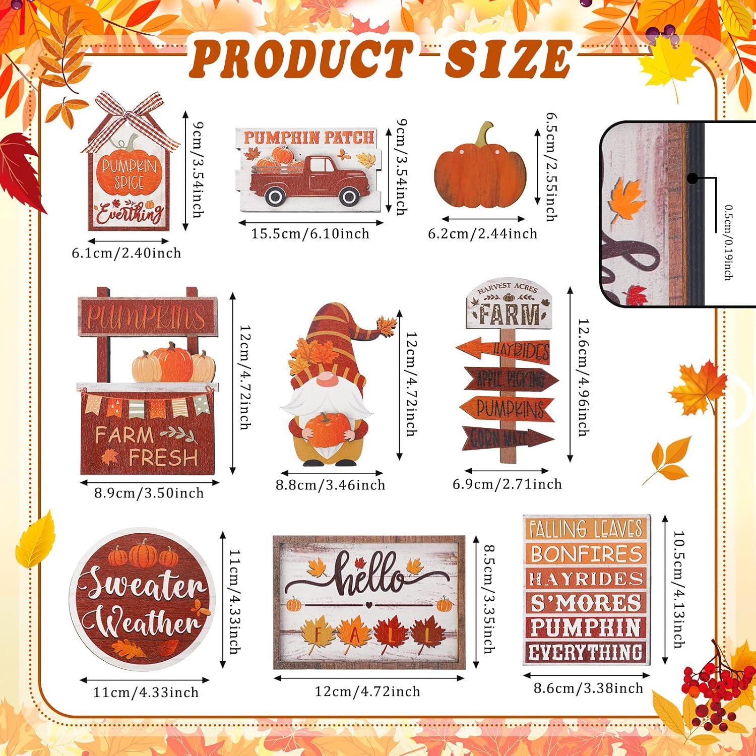 13 Pcs Fall Thanksgiving Tiered Tray Decor Pumpkin Maple Gnome Wooden Signs