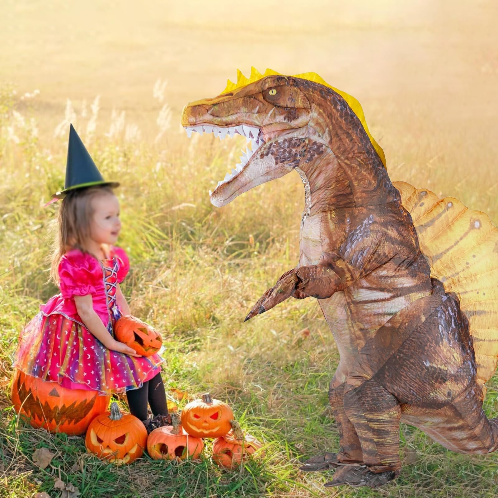 Disfraz de dinosaurio para adultos, disfraz inflable de Spinosaurus, disfraz de Halloween, carnaval, fiesta de cosplay (color marrón)