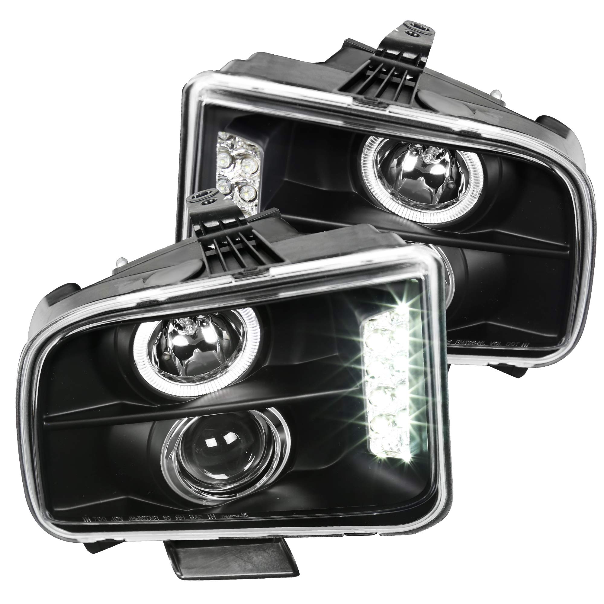 Spec-D Tuning Black Housing Projector Headlights Assembly Compatible with 2005-2009 Ford Mustang, Left + Right Pair Headlamps Assembly