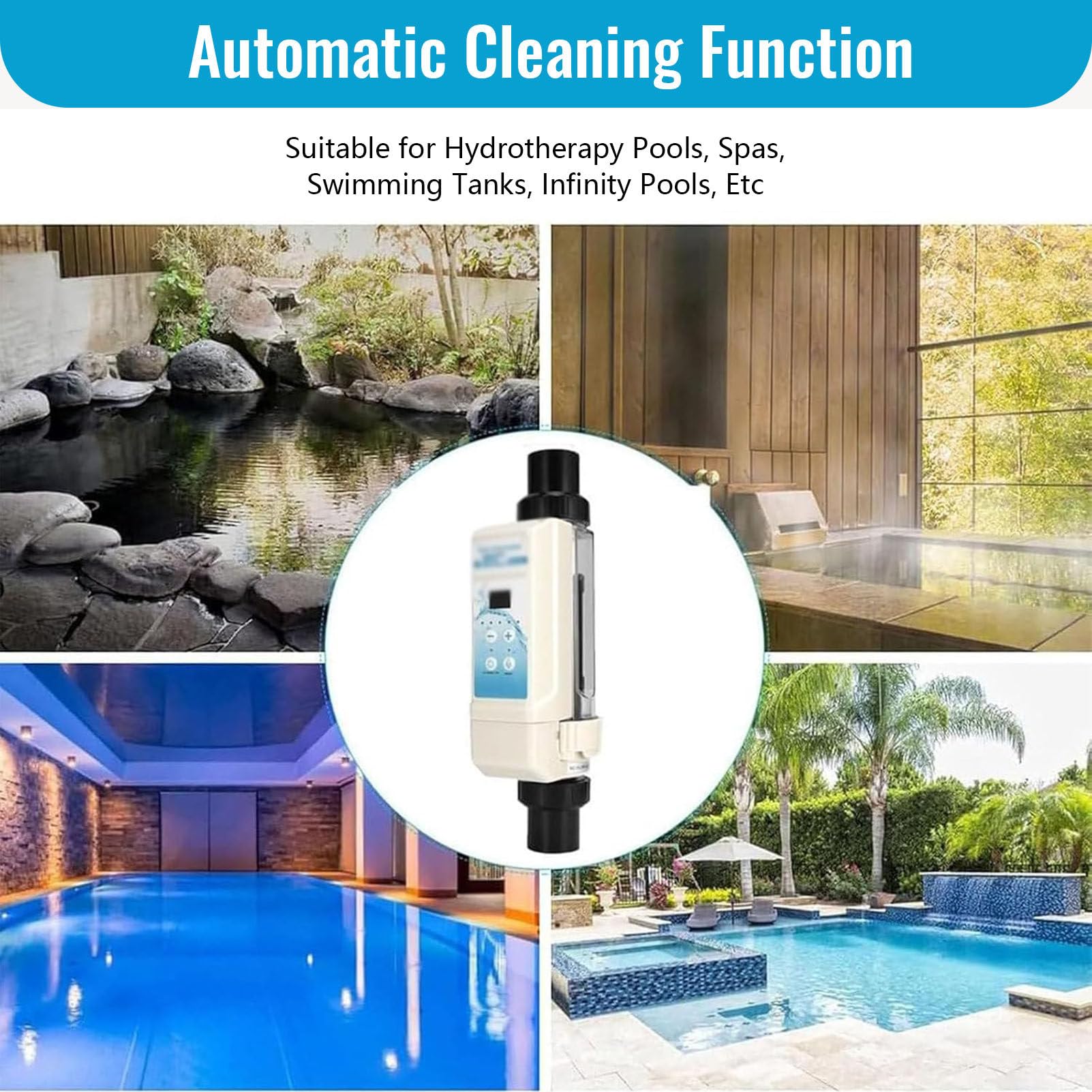 Clorador De Agua Salada, Electrolizador De Cloro De CloracióN Salina, Funciones Completas, para Piscinas, Clorinador De Agua Salada. EC8