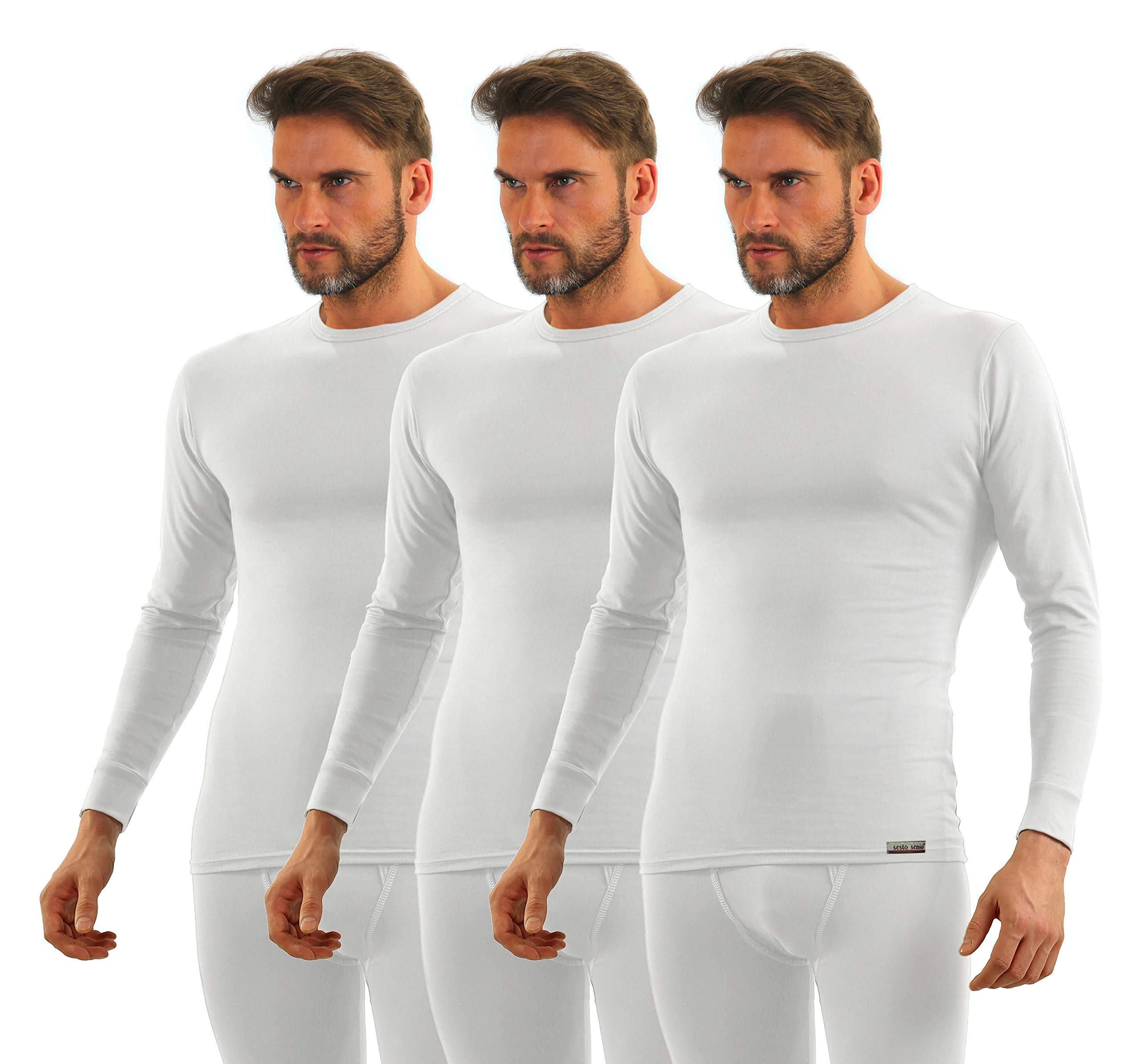 sesto senso Maglia Intima Uomo Lunga Pacco da 3 Cotone T-Shirt Termica Funzionale Biancheria Maniche Lunghe