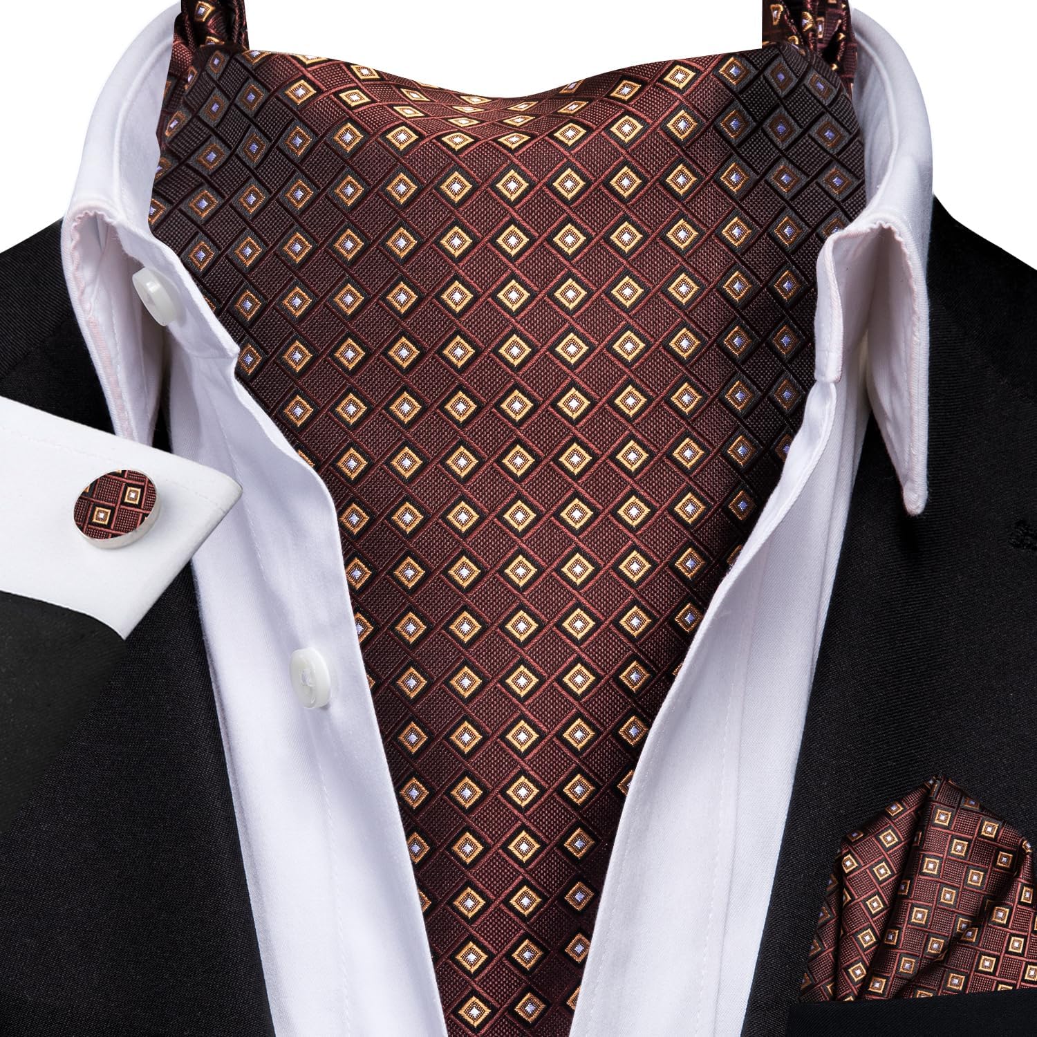 Dubulle Paisley Floral Ascot for Men Self Tie Mens Cravat and Pocket Square Cufflinks Wedding - Image 2