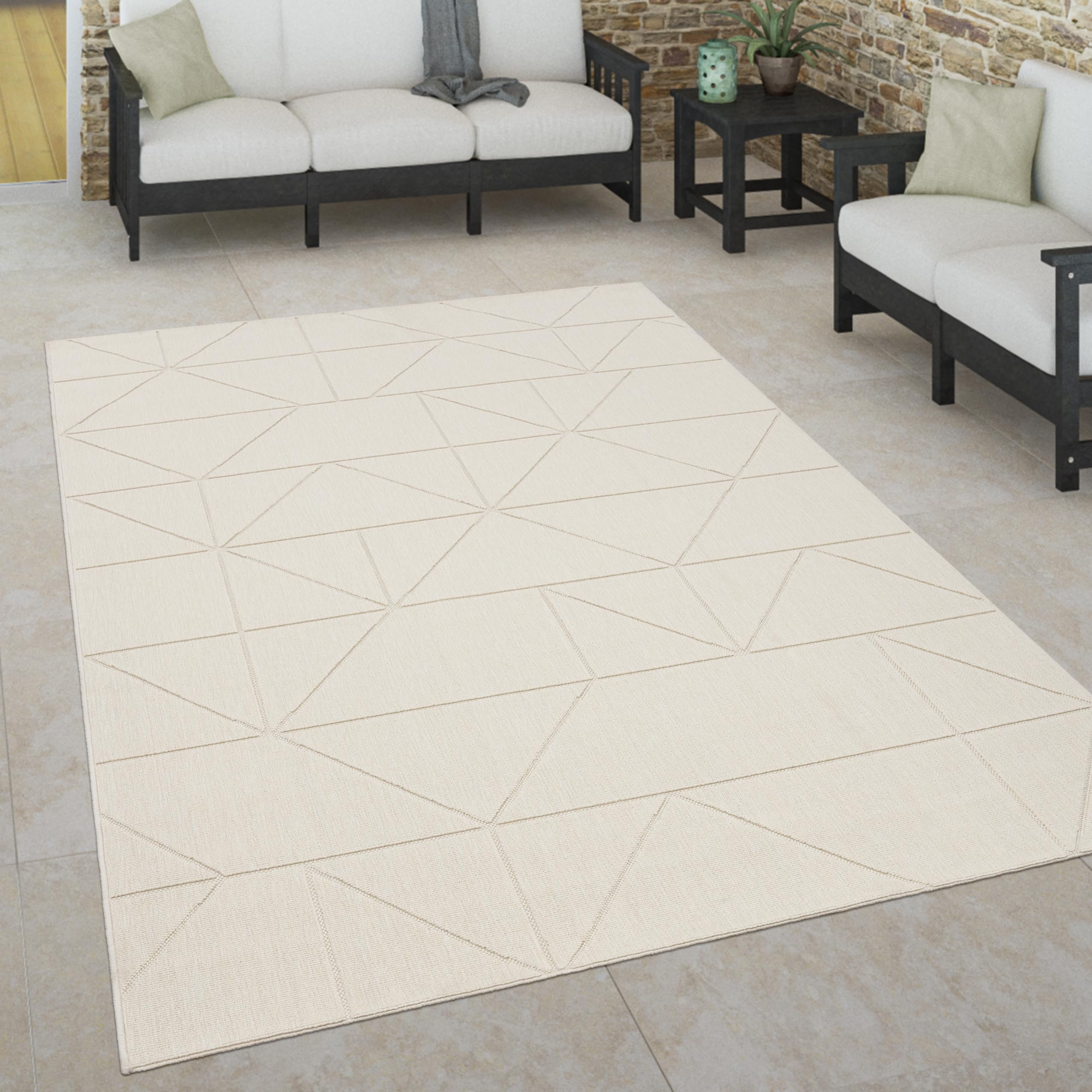Paco Home Outdoor Teppich wetterfest Skandinavisch für Terrasse, Balkon & Garten pflegeleicht & robust Modernes Design Indoor & Outdoor geeignet, Grösse:160x230 cm, Farbe:Creme