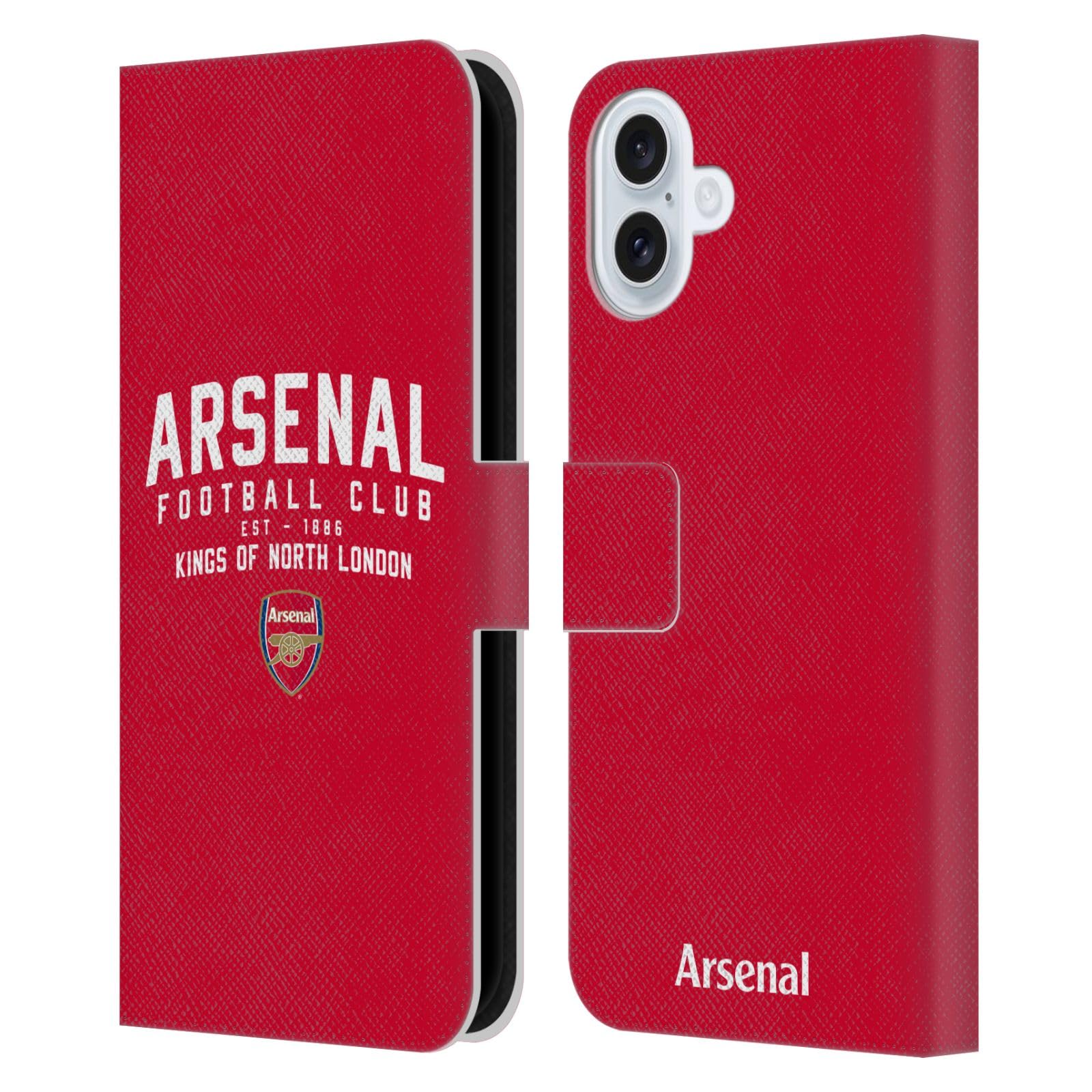 Head Case Designs Officially Licensed Arsenal FC Kings Of North London Typography Leather Wallet Case Compatible With Apple iPhone 16 Plus