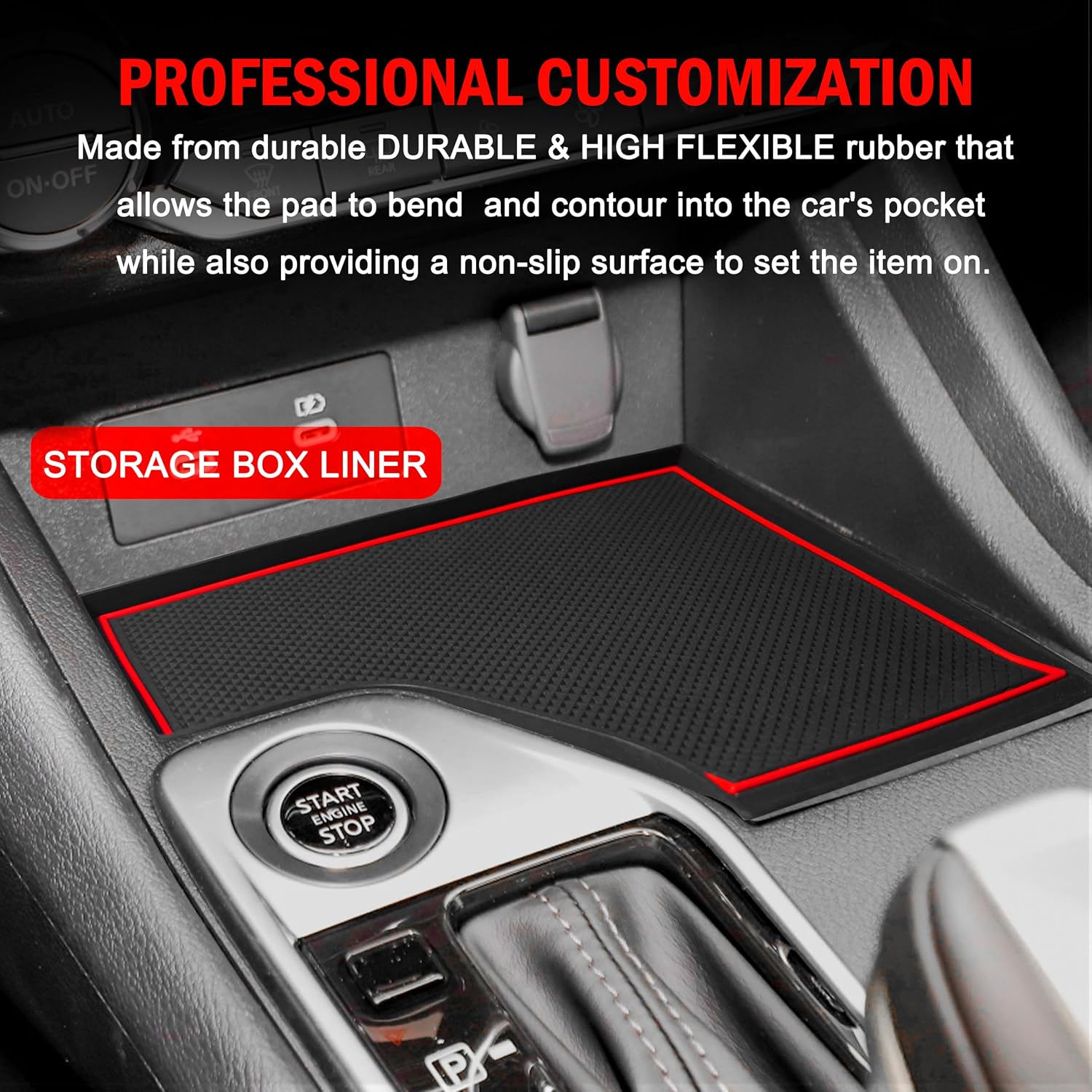 Customized Liners for Nissan Sentra Accessories 2020-2022 2023 2024 2025 3D Cup Holder Insert Liner Center Console Liner Door Pocket Mats Inserts Non-Slip Mats Pad 17-PC Set (Red Trim) image 2