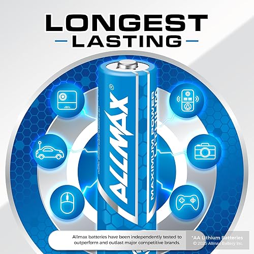 Miniatura 3 de Pila AA de litio de máxima potencia de Allmax (16 unidades) – De vida útil más larga, a prueba de fugas, vida útil de 20 años, rendimiento máximo