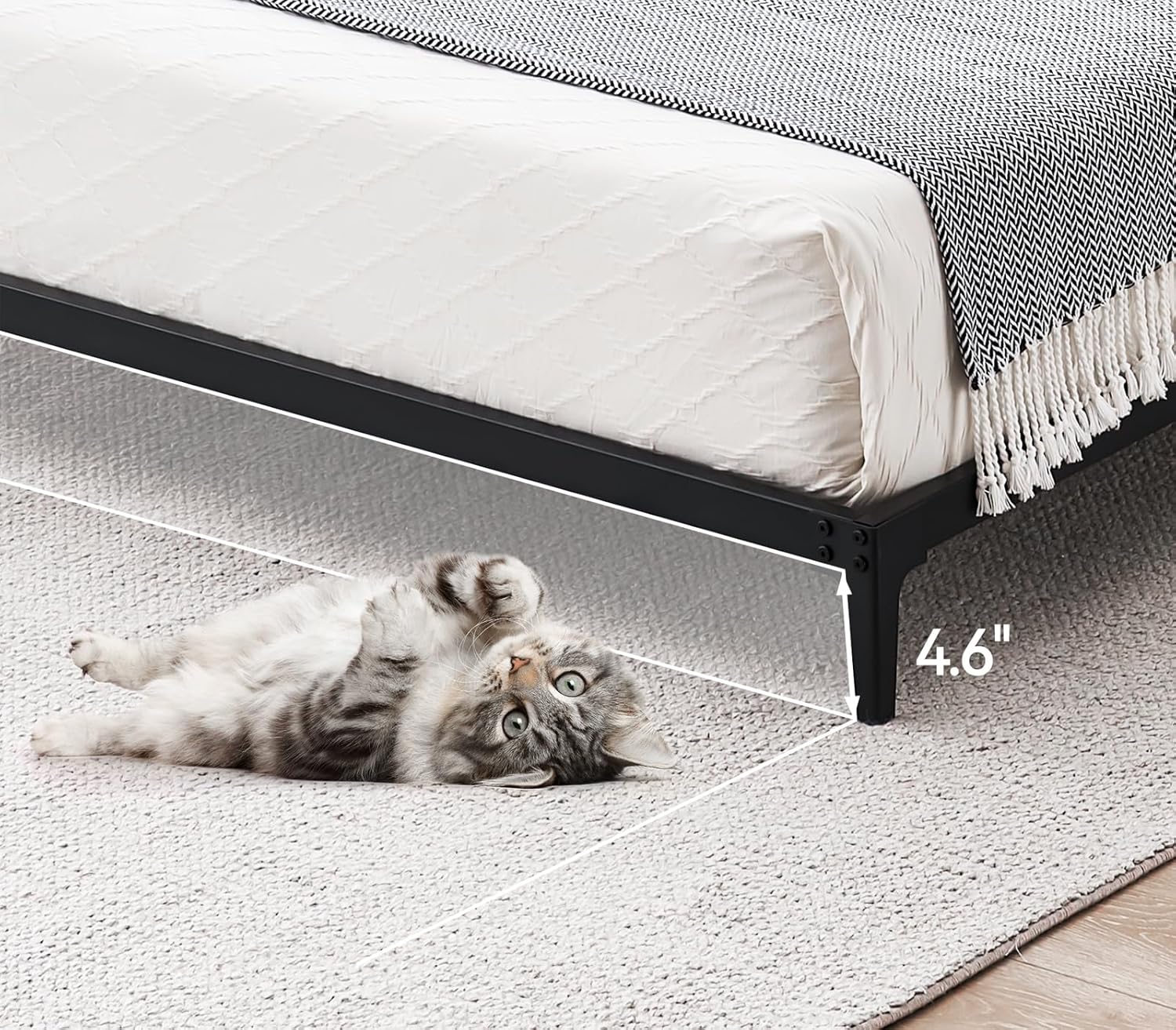 6 Inch Full Size Bed Frame, Low Profile Metal Platform Bedframe with Heavy Duty Steel Slat, No Box Spring Needed, Easy Assembly, Noise Free, Black