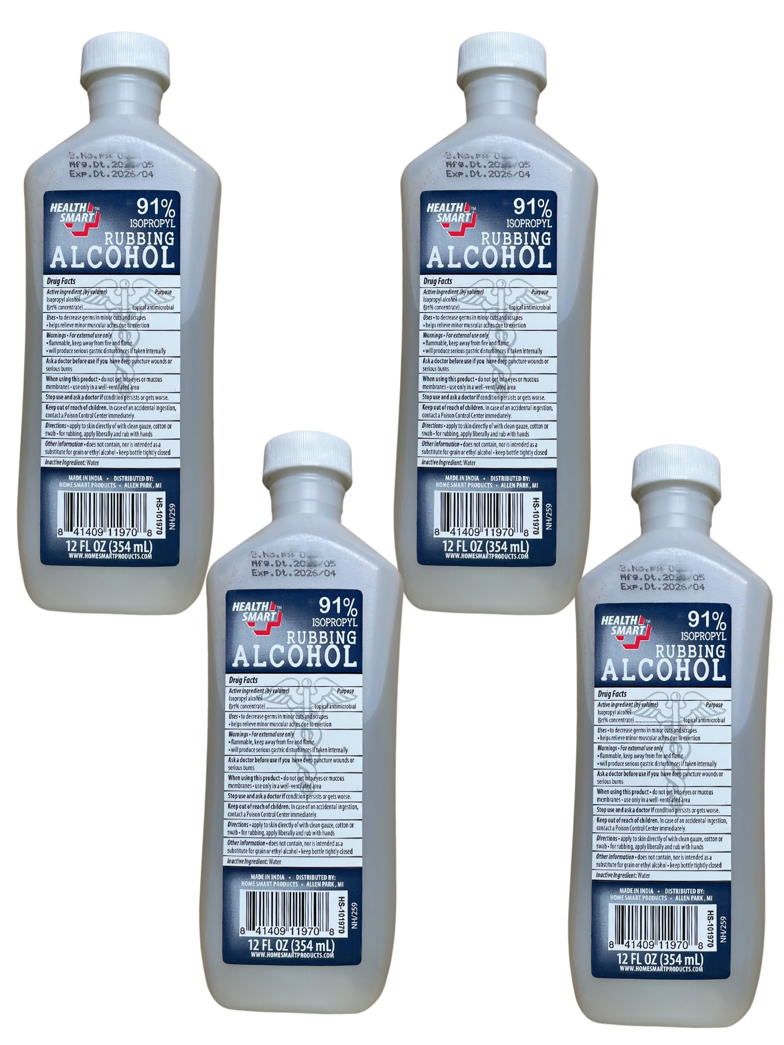 Isopropyl Alcohol 91%, First Aid Antiseptic, General Purpose Cleaner, 12 oz, 4-Pack