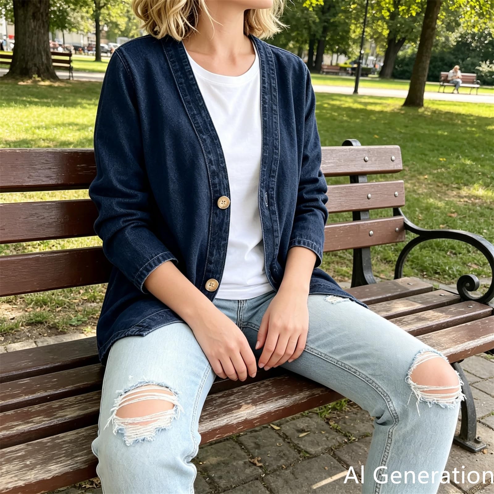 Generico Giacca di Jeans Classica da Donna con Bottoni Frontali – Cardigan in Denim Vintage con Scollo a V