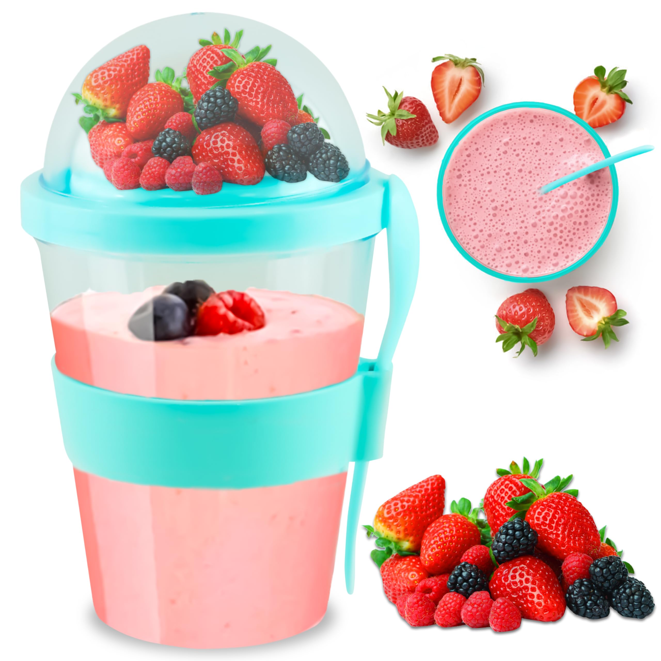 HOVUK Mint Portable Yogurt Oatmeal Cup with Spoon 20oz, Leak-Proof BPA-Free Breakfast Container with Lid